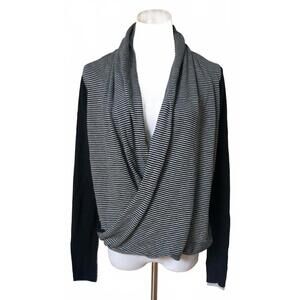 NEW Market & Spruce Black Striped Pullover V-Neck Shrug Sweater Long Sleeve S